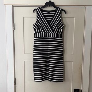 Ann Taylor Black and White Striped Midi Dress